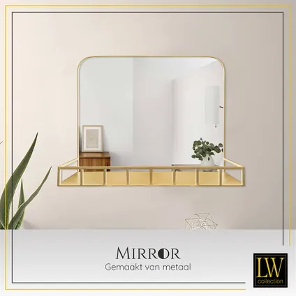 LW Collection Miroir mural avec étagère métal doré 63x50 cm 5