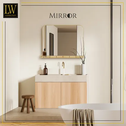 LW Collection Miroir mural avec étagère métal doré 63x50 cm 6