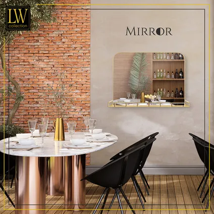 LW Collection Miroir mural avec étagère métal doré 63x50 cm 7