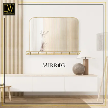 LW Collection Miroir mural avec étagère métal doré 63x50 cm 8