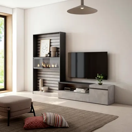 Skraut Home - Meubels voor woonkamer, 260x186x35cm, Voor tv's tot 65", Elektrische haard 2