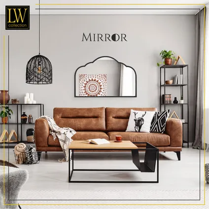 LW Collection Miroir mural noir semi-circulaire 81x53 cm en métal 5