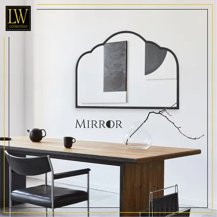 LW Collection Miroir mural noir semi-circulaire 81x53 cm en métal 6