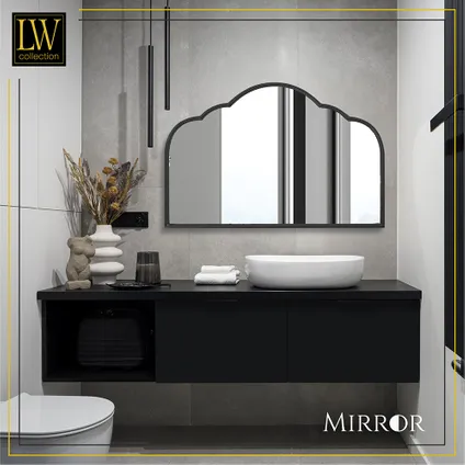 LW Collection Miroir mural noir semi-circulaire 81x53 cm en métal 7