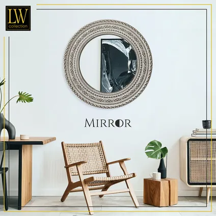 LW Collection Miroir mural marron vintage rond bois 60x60 cm 6