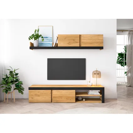 Skraut Home - Lounge Furniture, IDEM -model, 200x40x180cm, Eik en zwart, Moderne stijl 2