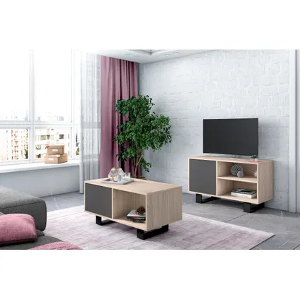 Skraut Home - Televisiemeubels, Windmodel, 95x40x57cm, Eik en grijs, Moderne stijl 4