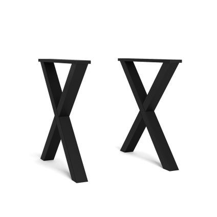 Skraut Home - Support - Pieds en X - Bois massif pour plateau de table - Laqué Noir - 72x72cm