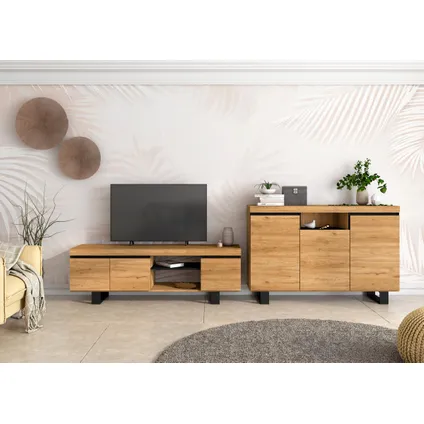Skraut Home - Furniture Set, Buffet-mueble tv 160 cm, Eik en zwart, Industriële stijl 2