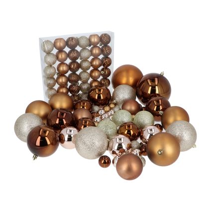 Kunststof Kerstballen 94 stuks - binnen/buiten - Amber, Bruin en zilver