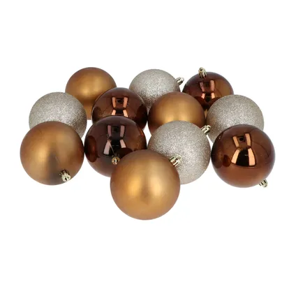 Boule de Noël en plastique lot de 94 boules - usage intérieur/extérieur - Ambre, Marron et argent 2