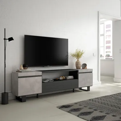 Skraut Home - Meuble TV, Banc Télé, 200x57x35cm, Pour les TV jusqu'à 80", Design industriel 2