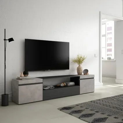 Skraut Home - Meuble TV, Banc Télé, 200x45x35cm, Pour les TV jusqu'à 80", Ciment 2