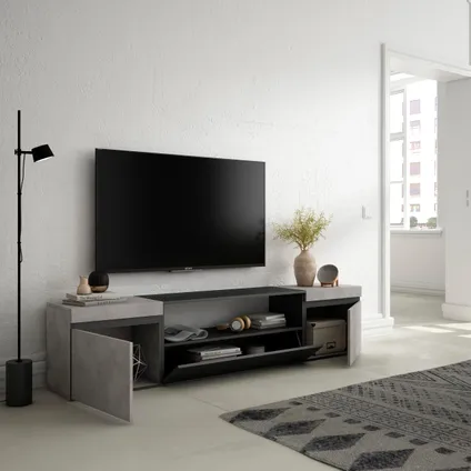 Skraut Home - Meuble TV, Banc Télé, 200x45x35cm, Pour les TV jusqu'à 80", Ciment 4