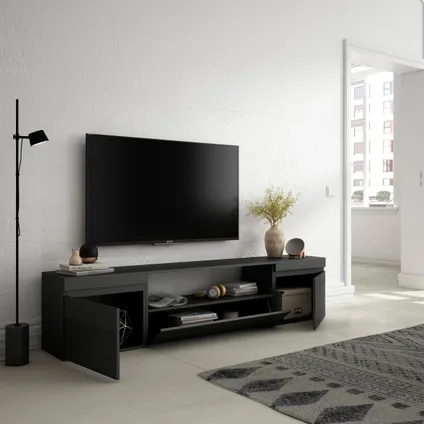 Skraut Home - Meuble TV, Banc Télé, 200x45x35cm, Pour les TV jusqu'à 80", Noirs 4