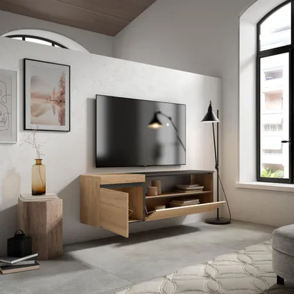 Skraut Home - TV-Meubel, Lowboard, 150x45x35cm, Voor tv's tot 65", Hangend 4