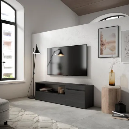 Skraut Home - TV-Meubel, Lowboard, 150x45x35cm, Voor tv's tot 65", Zwart 2