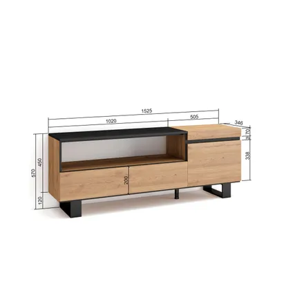 Skraut Home - TV-Meubel, Lowboard, 150x57x35cm, Voor tv's tot 65", Industrieel design 5
