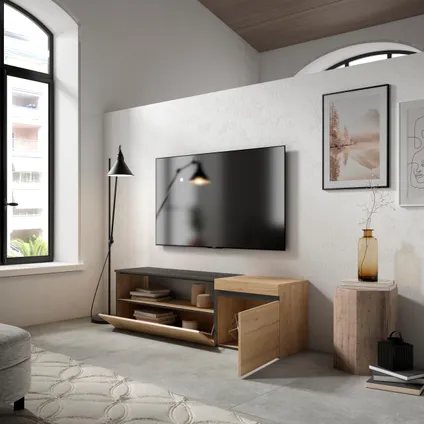 Skraut Home - TV-Meubel, Lowboard, 150x45x35cm, Voor tv's tot 65", Eiken/Zwart 4