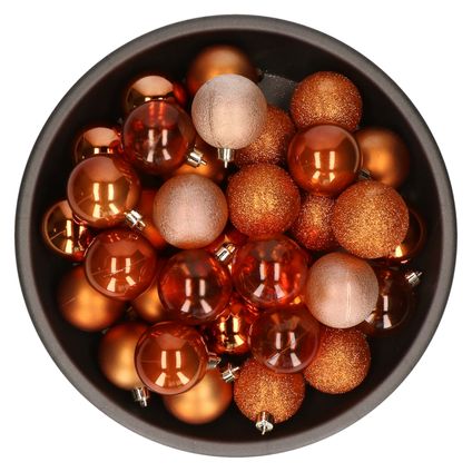 Cosy at Home kerstballen in opbergtas- 48x - bruin - 6 cm- plastic