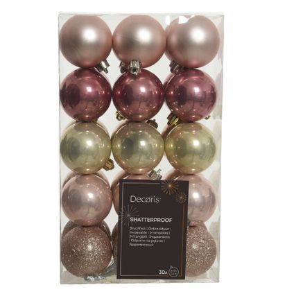 Decoris kerstballen -30x - roze/champagne - 6 cm - kunststof