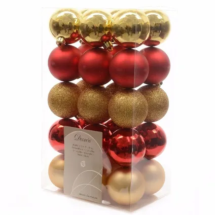 Decoris Kerstballen - 30ST - goud en rood - kunststof - 6 cm 5
