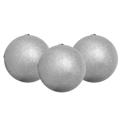 Gerimport Kerstballen - 12ST - zilver - kunststof - glitter - D6cm 3