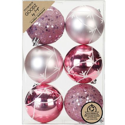 Inge Christmas Goodz kerstballen 6x - 8 cm -kunststof -roze