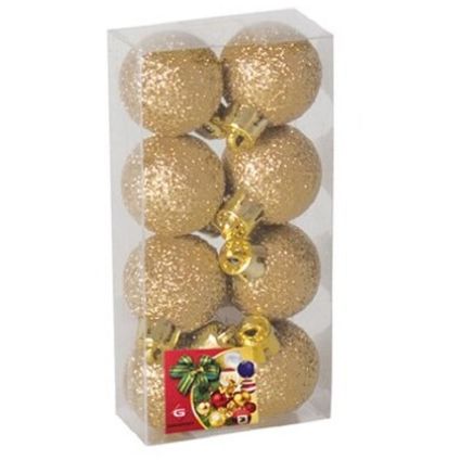Gerimport Kerstballen - 8 stuks - goud - kunststof - glitters - D3 cm