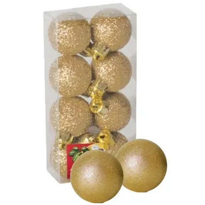 Gerimport Kerstballen - 8 stuks - goud - kunststof - glitters - D3 cm 2