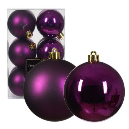 Decoris kerstballen - 12x -paars 6 cm -kunststof