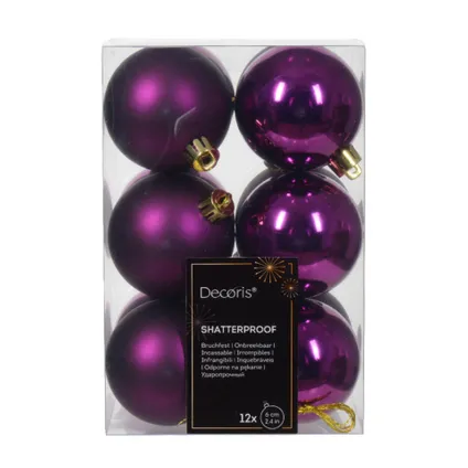 Decoris kerstballen - 12x -paars 6 cm -kunststof 2