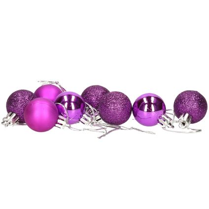 Gerimport Kerstballen - 8 stuks - paars - kunststof - mat/glans/glitter - D3 cm