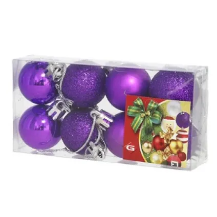 Gerimport Kerstballen - 8 stuks - paars - kunststof - mat/glans/glitter - D3 cm 2