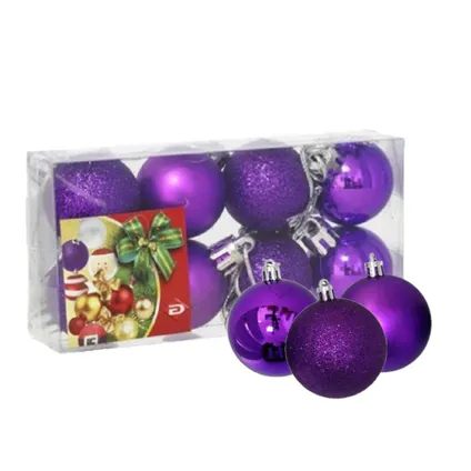 Gerimport Kerstballen - 8 stuks - paars - kunststof - mat/glans/glitter - D3 cm 3