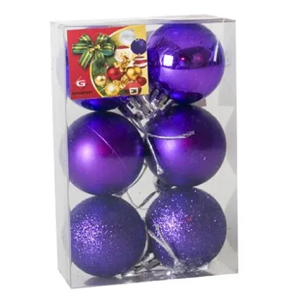 Gerimport Kerstballen - 6 stuks - paars - kunststof - mat/glans/glitter - D4 cm 2