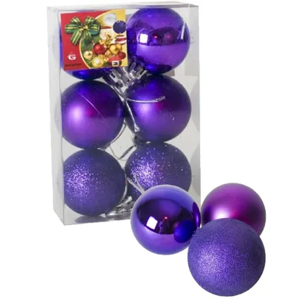 Gerimport Kerstballen - 6 stuks - paars - kunststof - mat/glans/glitter - D4 cm 3