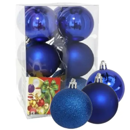 Gerimport Kerstballen - 12ST - blauw - mat/glans/glitter - D6 cm 3