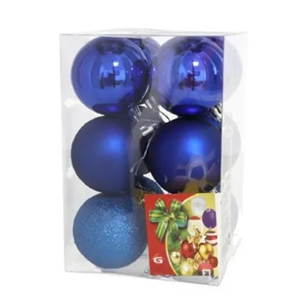 Gerimport Kerstballen - 12ST - blauw - mat/glans/glitter - D6 cm 4