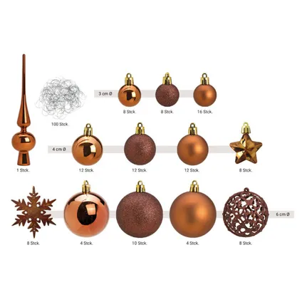 Wurm Kerstballen met piek - 111st - kunststof - bruin - 3-4-6 cm 4