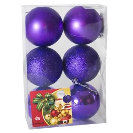 Gerimport Kerstballen - 6 stuks - paars - kunststof - mat/glans/glitter - D8 cm 2