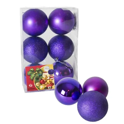 Gerimport Kerstballen - 6 stuks - paars - kunststof - mat/glans/glitter - D8 cm 3
