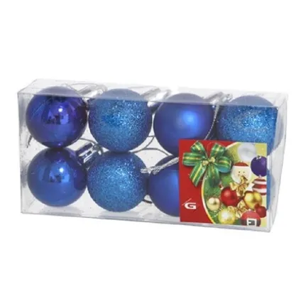 Gerimport Kerstballen - 8 stuks - blauw - kunststof - mat/glans/glitter - D3 cm 2