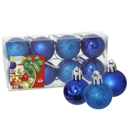 Gerimport Kerstballen - 8 stuks - blauw - kunststof - mat/glans/glitter - D3 cm 3