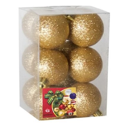 Gerimport Kerstballen - 12ST - goud - kunststof - glitter - D6cm