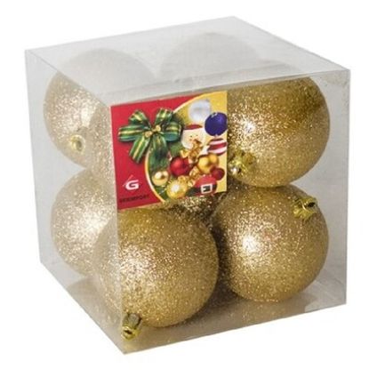 Gerimport Kerstballen - 8 stuks - goud - kunststof - glitters - D7 cm