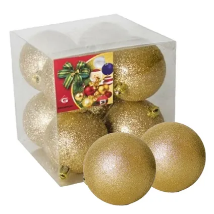 Gerimport Kerstballen - 8 stuks - goud - kunststof - glitters - D7 cm 2