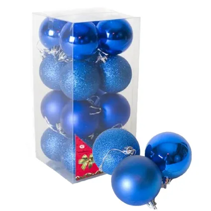 Gerimport Kerstballen - 16 stuks - blauw - kunststof - mat/glans/glitter - D5 cm 3