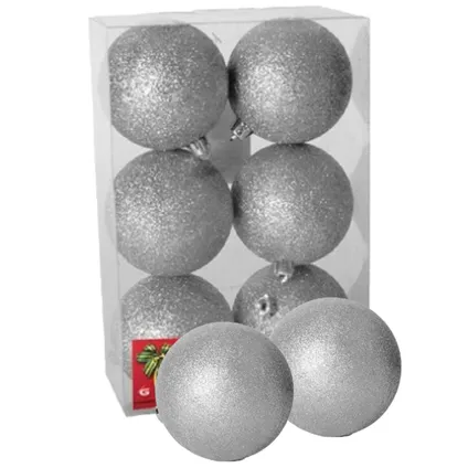 Gerimport Kerstballen - 6 stuks - zilver - kunststof - glitters - D4 cm 2