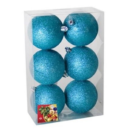 Gerimport Kerstballen - 6 stuks - ijsblauw - kunststof - glitters - D4 cm